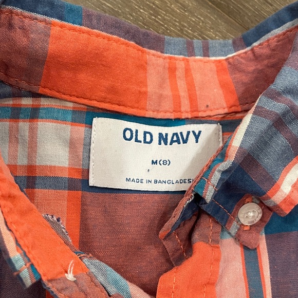 Old Navy Kids Checkered Button-Down Shirt - Orange and Blue - Picture 2 of 3